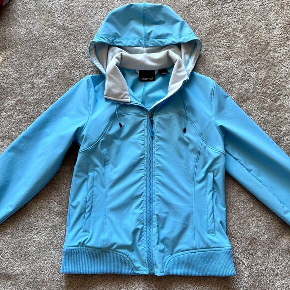 Marmot Light Blue Zip-Up Hooded Layering Outdoors Jacket Size: Medium Women's - Picture 1 of 15